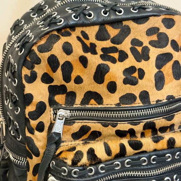 ASH Backpack Leather Leopard Print Cow Fur Bag Black Punk Rock Grunge Moto Indie main image 8